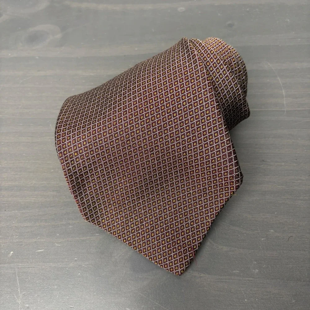 Polo University Ralph Lauren Silk Tie Burgundy Geometric Diamond Pattern USA